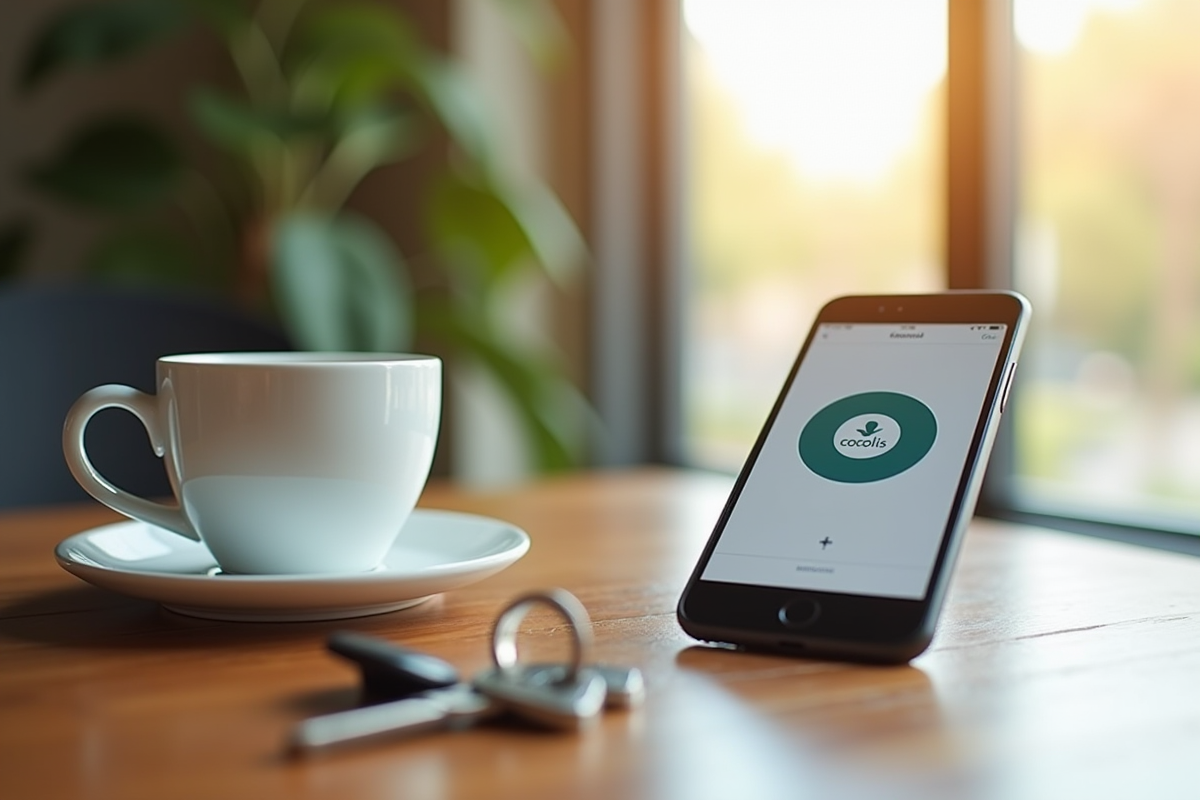 Smartphone affichant l application Cocolis sur une table en journée