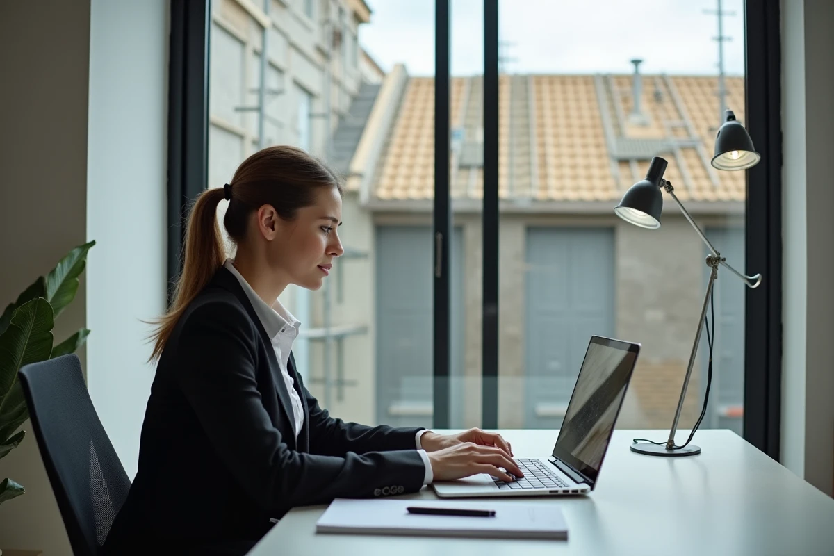 Femme professionnelle travaillant sur son ordinateur à domicile