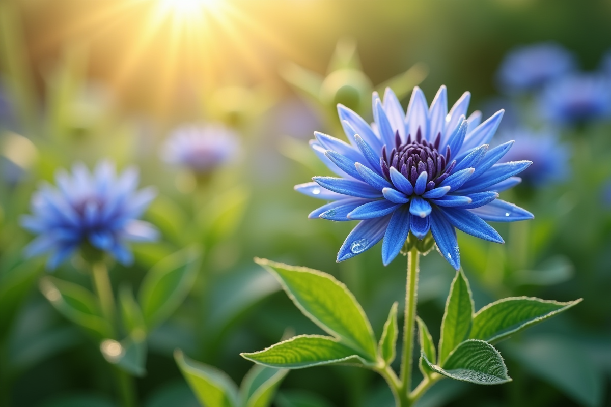 Fleurs de borage bleues dans un jardin bio ensoleille
