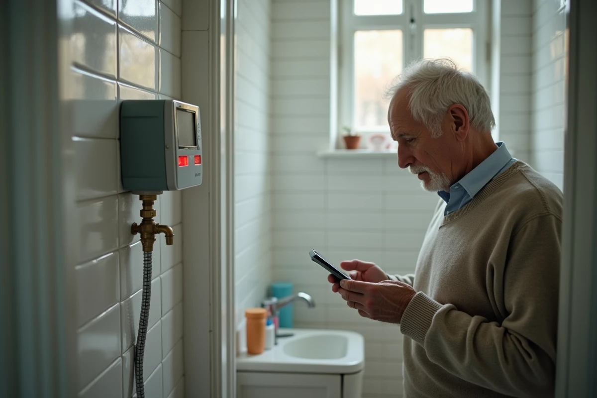 Homme âgé vérifiant le compteur d