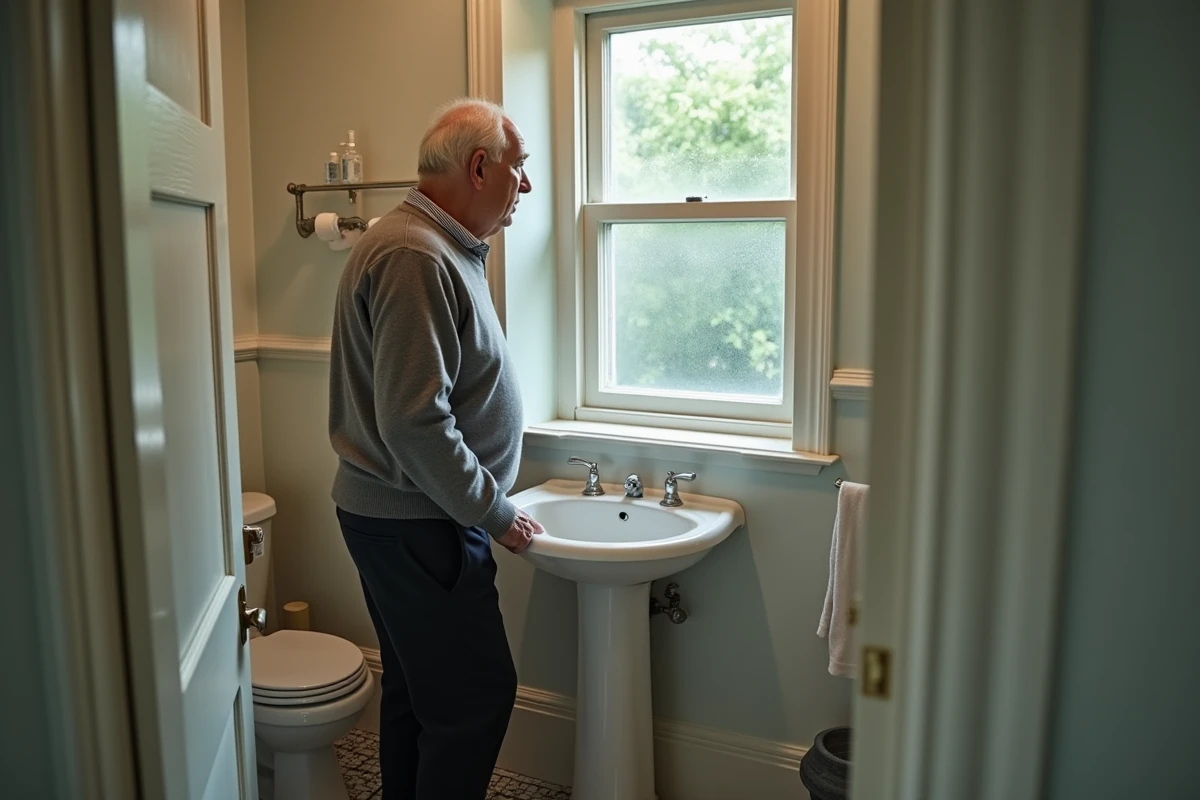 Homme âgé regardant dans le miroir d