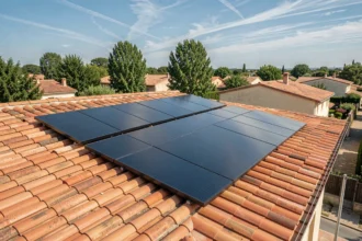 Installation de panneaux solaires 3 kWc sur un toit en tuiles d'une maison individuelle en France